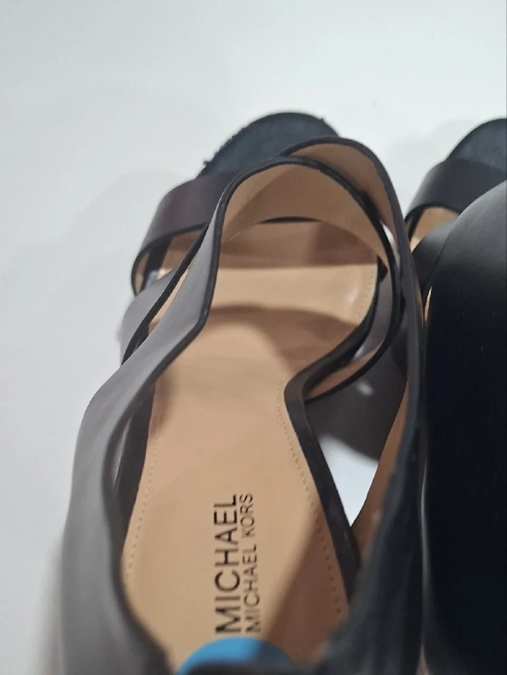 Michael Kors Black Strappy Heel Wedge Heel Sandals with Back Zip